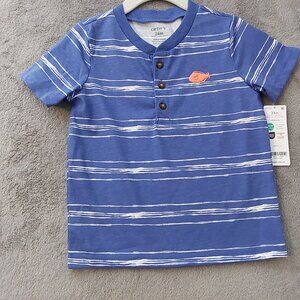 Carter’s Toddler Boys Blue Striped Henley Fish Shirt 24M NWT